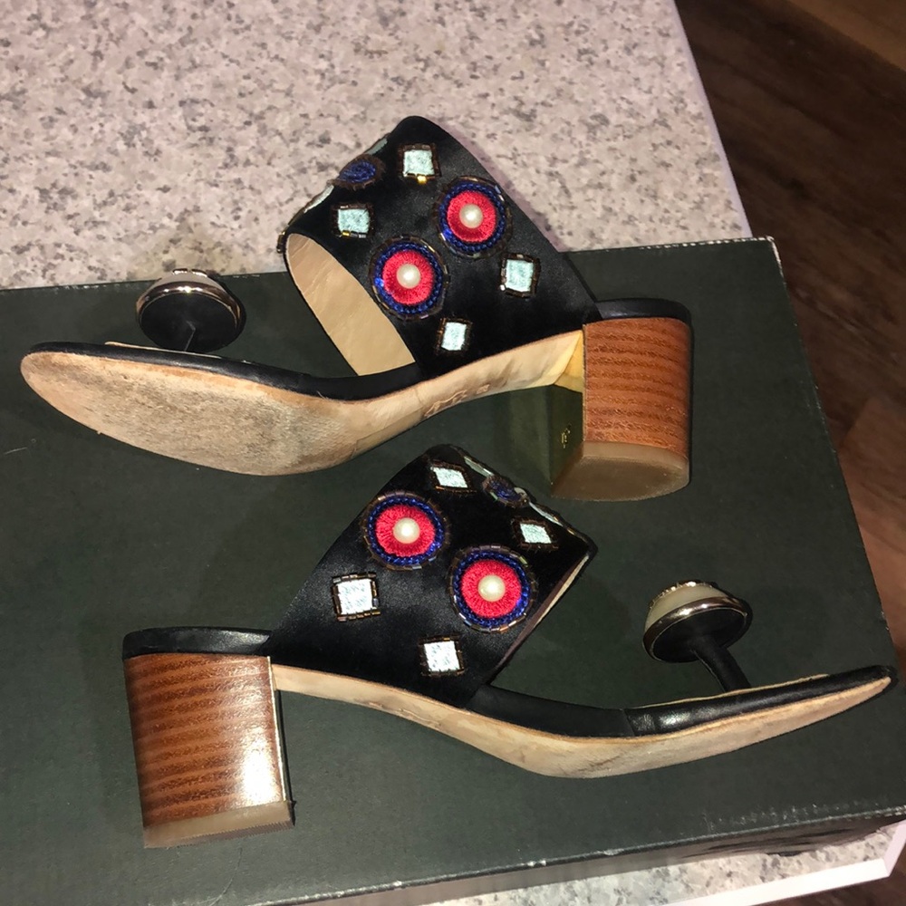 Tory Burch Estella Satin Bejeweled Pearl Block Sandal Sz 5 - Picture 4 of 16